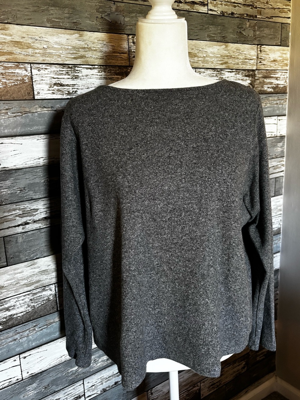 PureJill Cotton Relaxed Boxy Heather Gray Boatneck Sweater Womens Size S